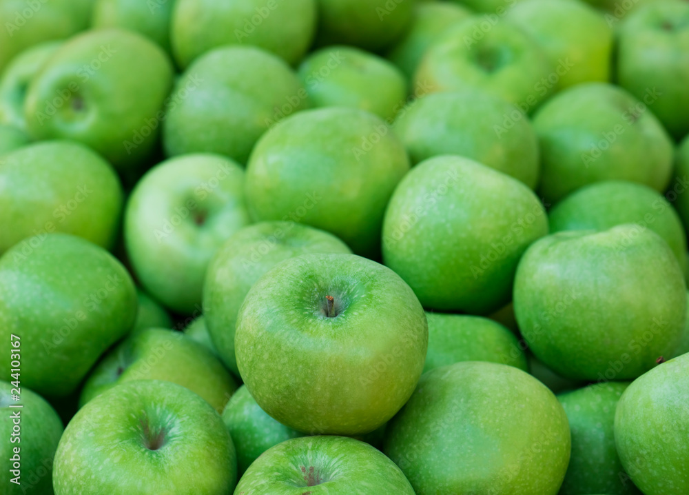  Heap green apples. Fall harvest (selective focus)