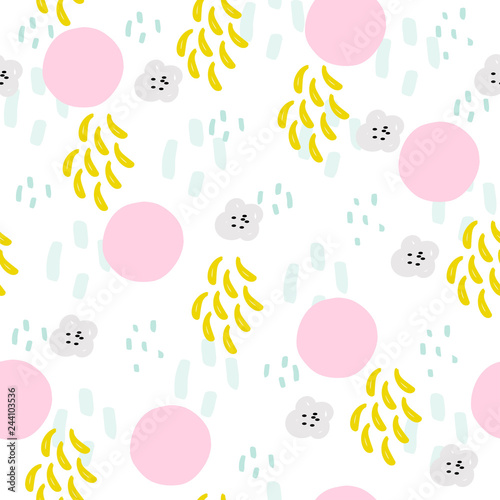 Organic abstract seamless pattern. Floral pastel print. Vector hand drawn illustration.