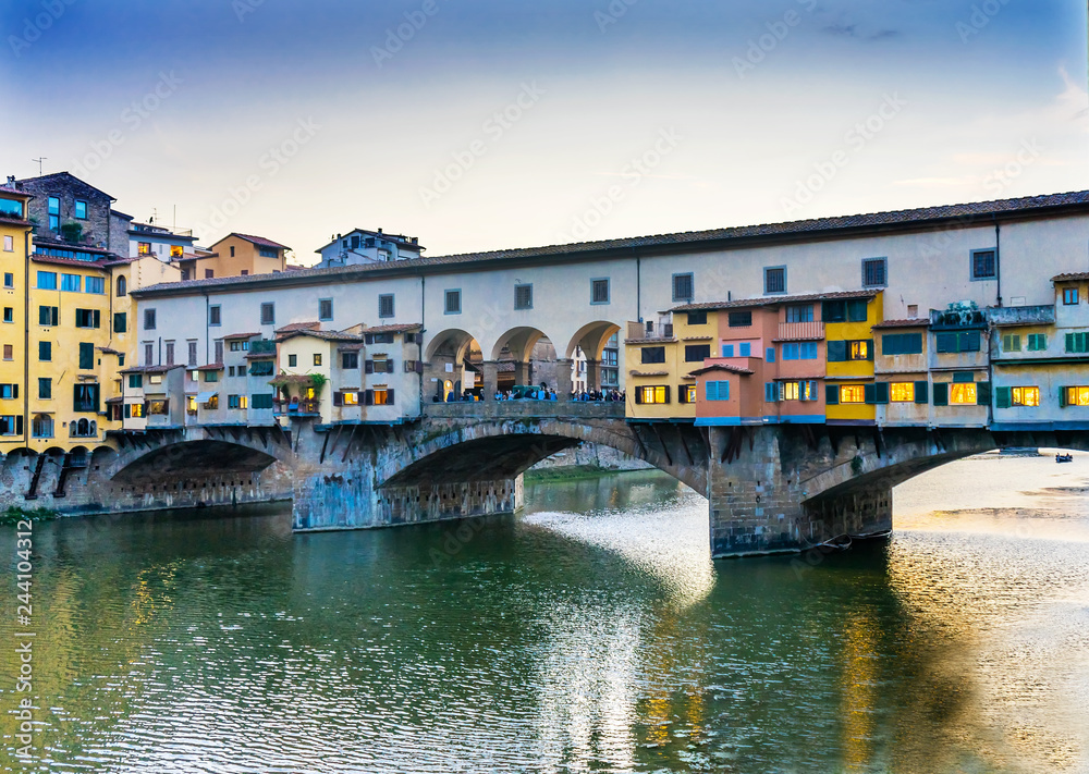 Fototapeta premium Evening Sunset Arno River Ponte Vecchio Florence Italy