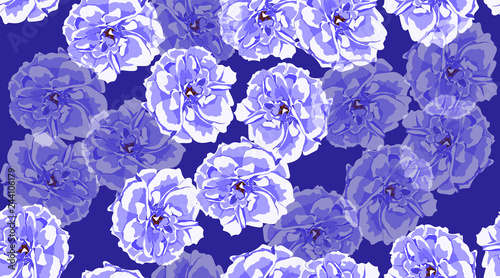 Blue Roses Seamless Elegant Pattern.