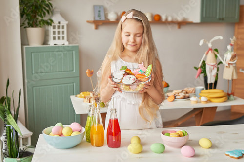 Photography Easter greeting card with gingerbread cookies and eggs