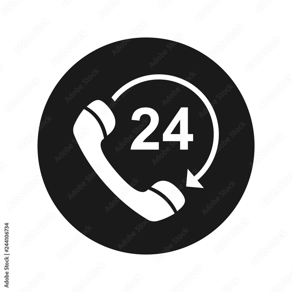 24 hours open phone rotate arrow icon flat black round button vector illustration 24 hours open phone rotate arrow icon flat black round button vector illustration