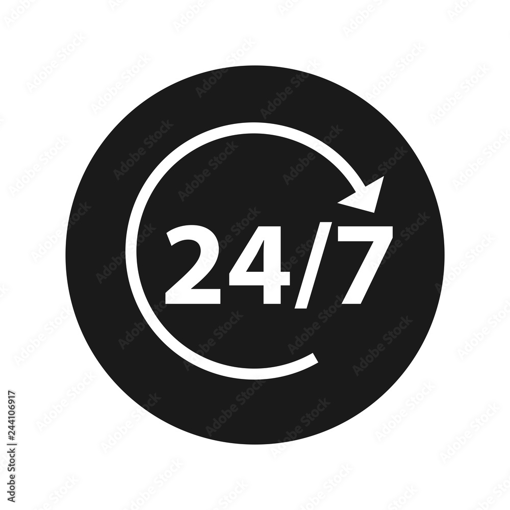 24/7 rotate arrow icon flat black round button vector illustration 24/7 rotate arrow icon flat black round button vector illustration