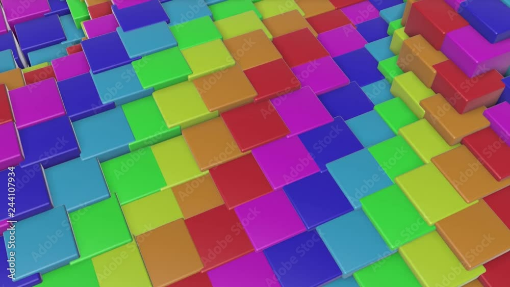 multicolored three-dimensional cubes slowly fly. abstract rainbow animation. 3d rendering