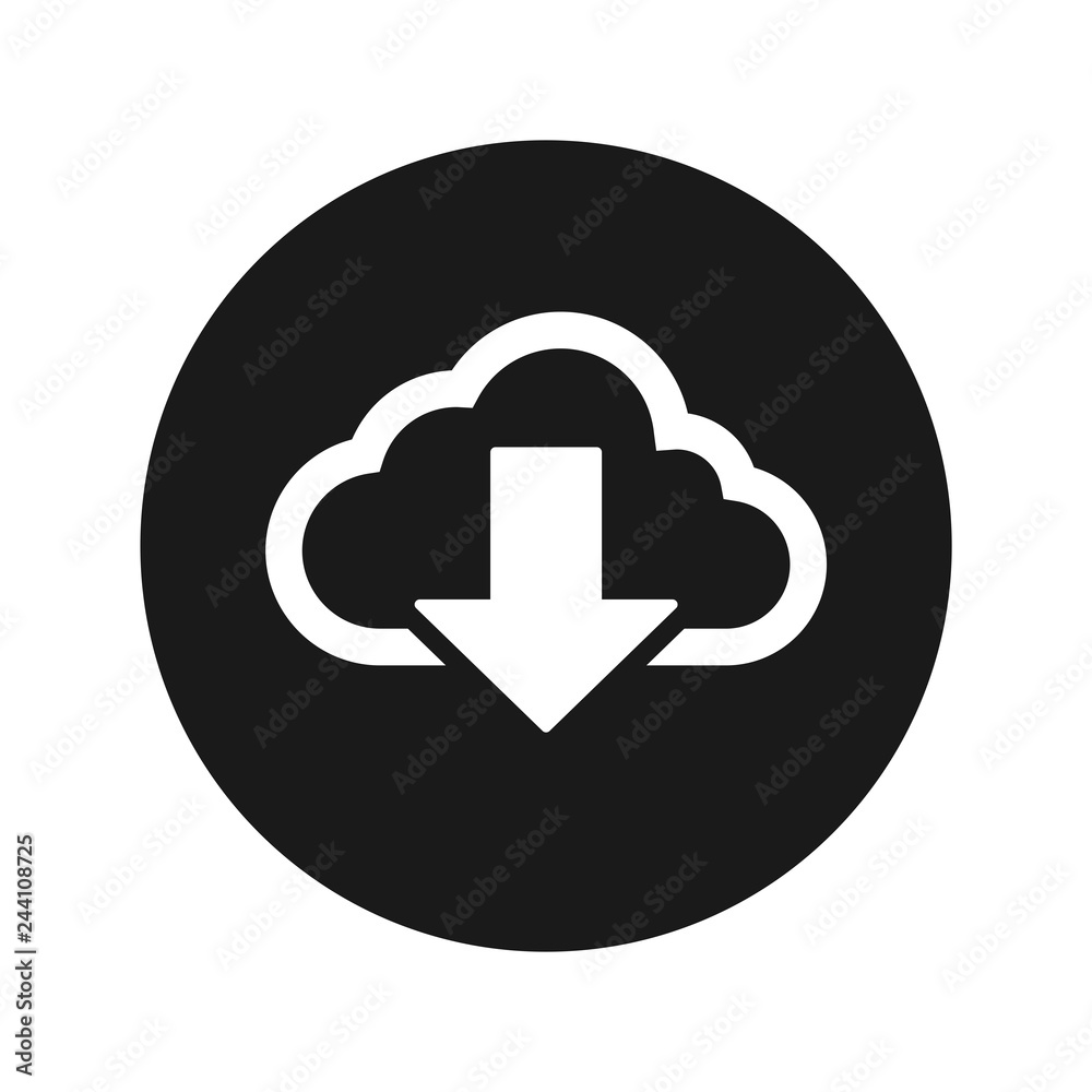 Cloud download icon flat black round button vector illustration Cloud download icon flat black round button vector illustration