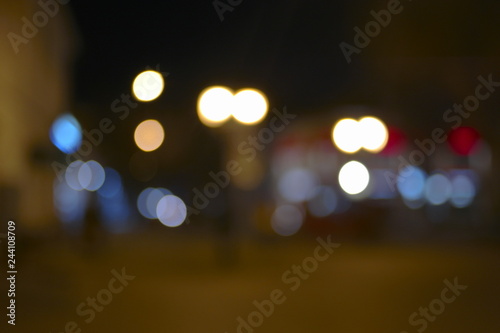 Blurred night lanterns in street