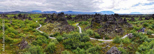 Принти на полотні Panoramic view at tourist area of Dimmu Borgir Lavafeld in the East of Mytavn lake in Northern Iceland