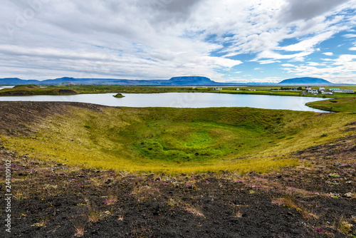 Myvatn lake landscape viewed from Skutustadagigar in Northern Iceland. photo