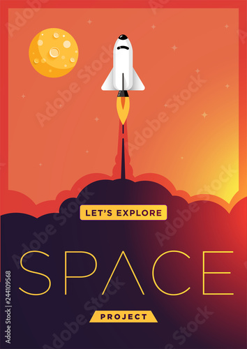 Space Rocket Launching Flat Design Style