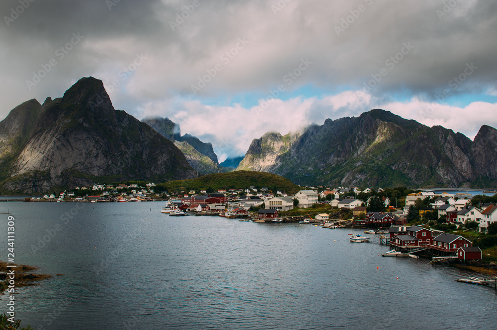 Beautiful view to the Reine and mountains, Lofoten Islands, Norway