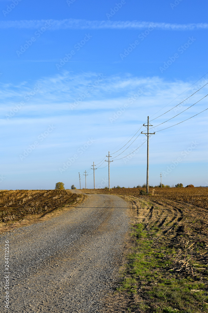 Dirt Farm Road Field Telephone Poles Telegraph Horizon Dirt Farm Road Field Telephone Poles Telegraph Horizon