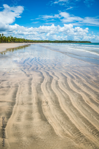 Scenic tropical background of the deserted shore of a remote island beach in Bahia, Brazil