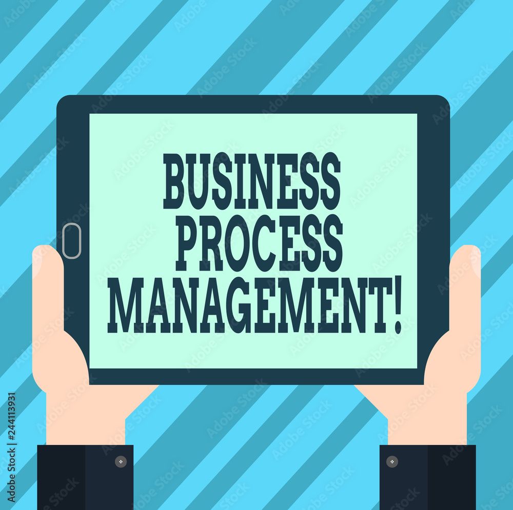 Text sign showing Business Process Management. Conceptual photo Discipline of improving a business process Hu analysis Hand Holding Blank Screen Tablet Smartphone Display Unit photo Text sign showing Business Process Management. Conceptual photo Discipline of improving a business process Hu analysis Hand Holding Blank Screen Tablet Smartphone Display Unit photo