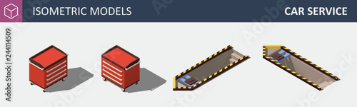Car Service Equipment Set. Vector Isometric Illustration.