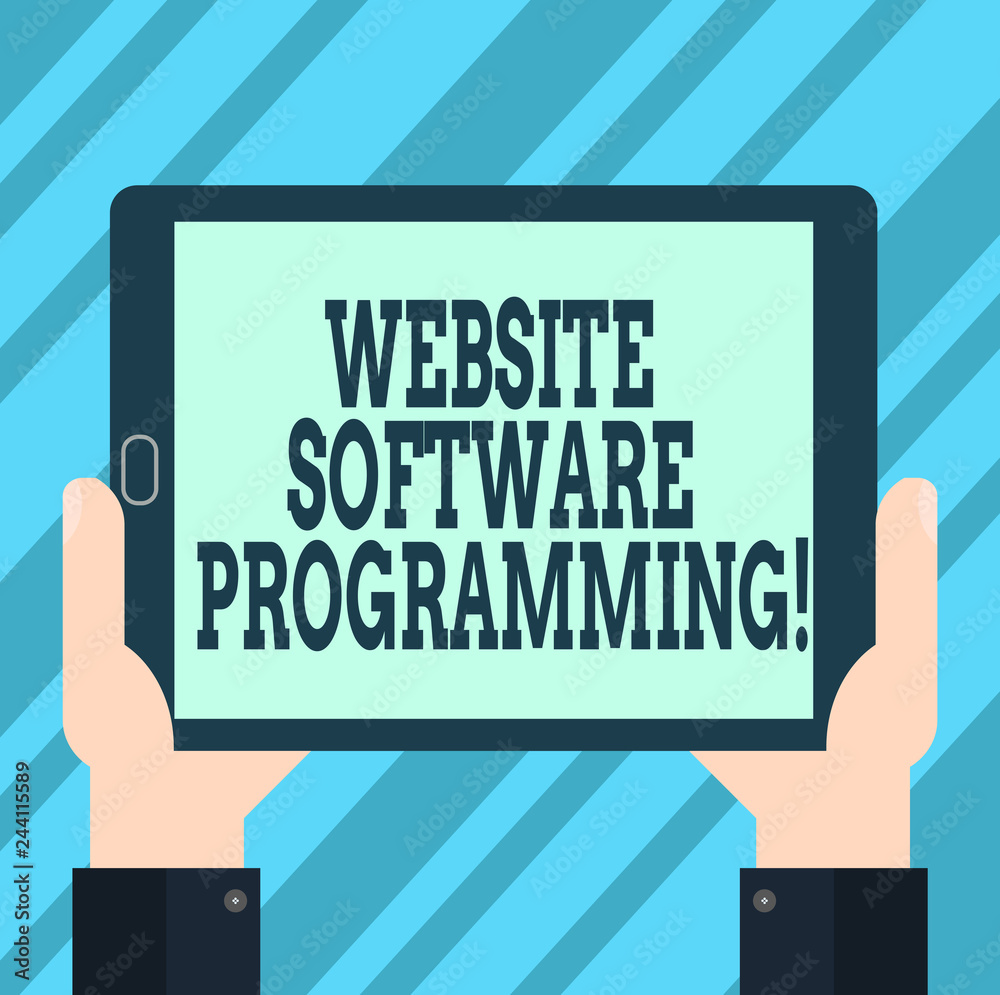 Text sign showing Website Software Programming. Conceptual photo coding or programming that enables website Hu analysis Hand Holding Blank Screen Tablet Smartphone Display Unit photo Text sign showing Website Software Programming. Conceptual photo coding or programming that enables website Hu analysis Hand Holding Blank Screen Tablet Smartphone Display Unit photo