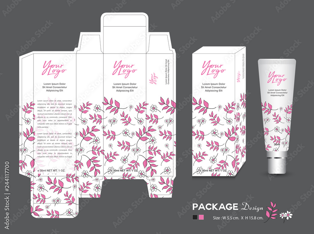 Beauty Packaging template, 3d Box cosmetics, product design, Package