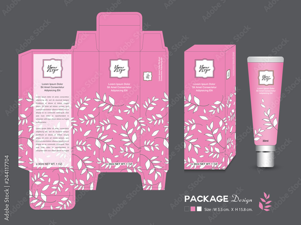 Beauty Packaging template, 3d Box cosmetics, product design, Package
