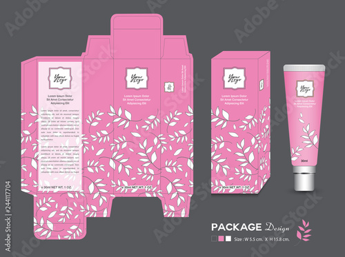 Beauty Packaging template, 3d Box cosmetics, product design, Package tag, healthy products, Cream layout, Fresh ecological, nature box, Body care, spa, lotion, shampoo, Realistic bottle mock up