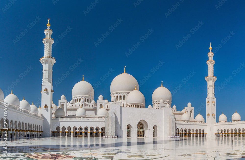 Courtyard of Sheikh Zayed Grand Mosque in Abu Dhabi, the capital city of the United Arab Emirates