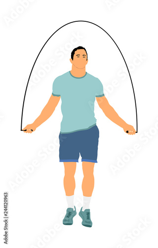 Sportsman skipping with jump rope vector illustration. fitness instructor. Sport exercising and lifestyle concept. Athlete skipping rope. Fitness Workout. Healthy Athletic Man With Muscular Body.
