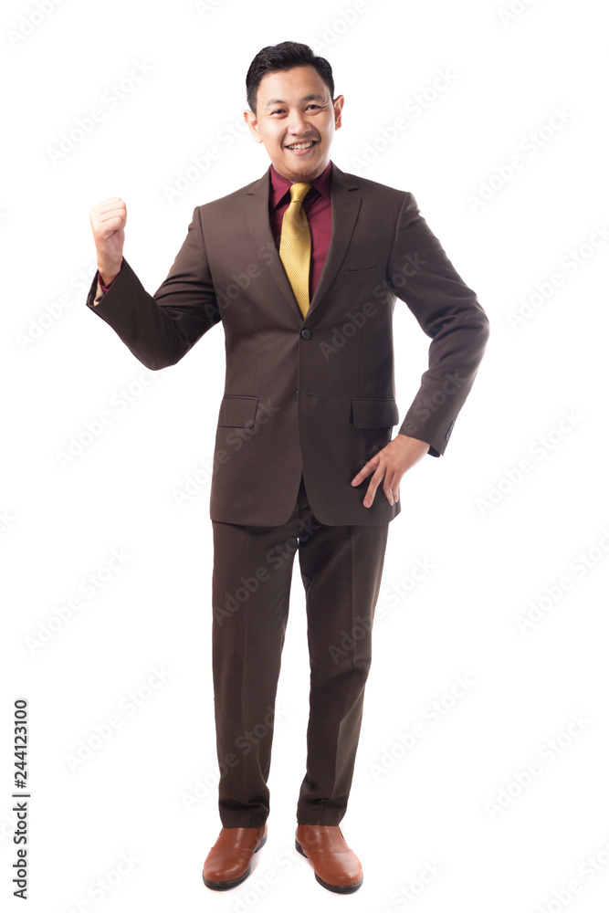 Young Asia Businessman Pointing Something Behind Young Asia Businessman Pointing Something Behind
