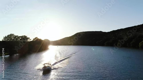 4K Low Aerial of Boat in Austin