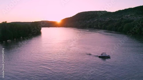 4K Aerial of Boat at Sunset in Austin