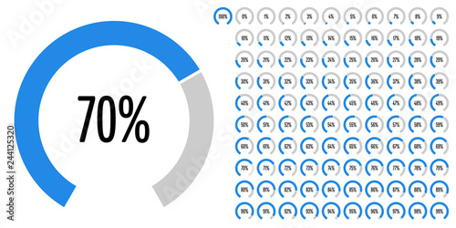 Set of circular sector percentage diagrams (meters) from 0 to 100 ready-to-use for web design, user interface (UI) or infographic - indicator with blue