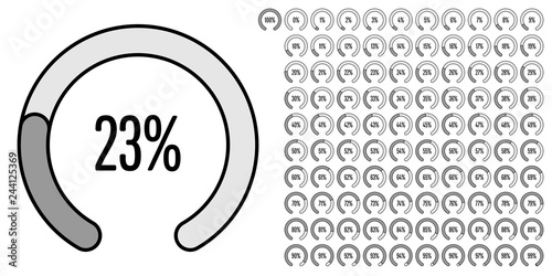 Set of circular sector percentage diagrams (meters) from 0 to 100 ready-to-use for web design, user interface (UI) or infographic - indicator with gray