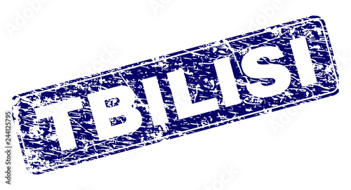 TBILISI stamp seal print with grunge style. Seal shape is a rounded rectangle with frame. Blue vector rubber print of TBILISI caption with grunge style.