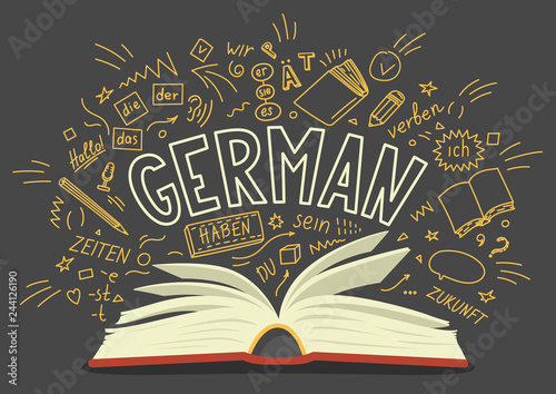 German language hand drawn doodles and lettering.
