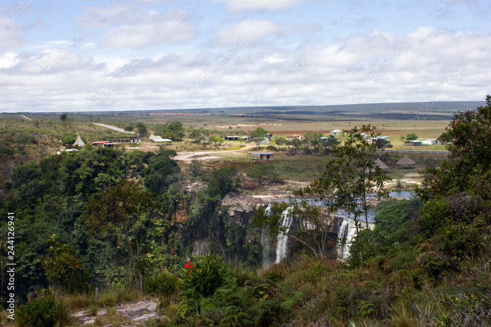 waterfall near road on the great savanna