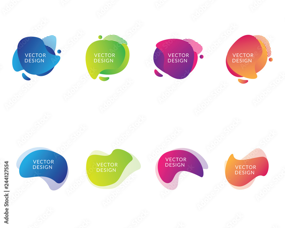 Set of fluid flow colorfull template with gradient blue, green, purple and orange for banner, poster, business card and flyer, vector design illustration