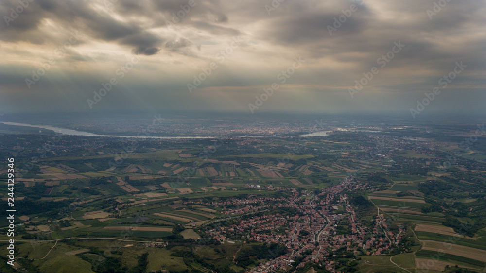 Beautiful drone shot of suburbs of Novi Sad on a cloudy day