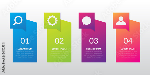 Vector infographic design template with 4 types or stages, vector icons, can be used for diagrams, information, banners, tips and activity reports, gradient color with 4 colors