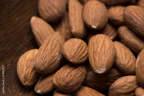Macro photo of raw almonds.