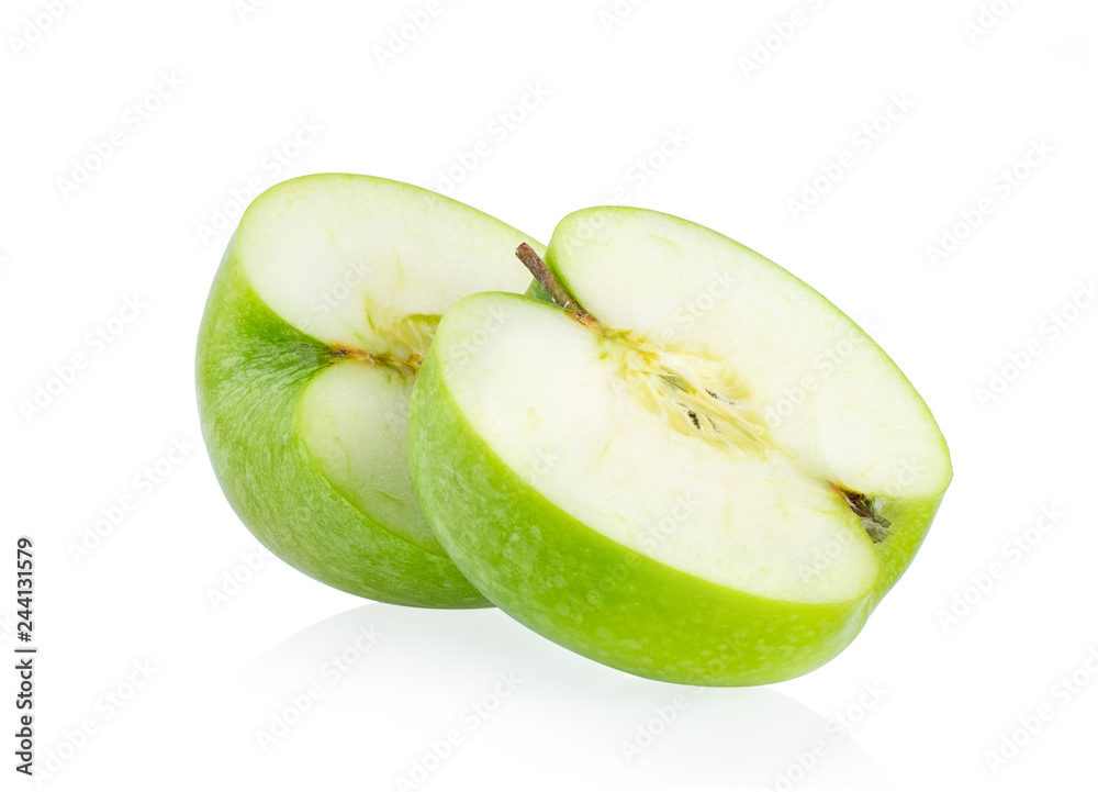 Green apple slice isolated on white background