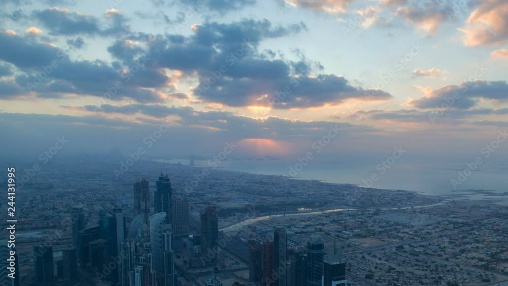 Dubai sunset skyline time-lapse UAE. zoom out Dubai sunset skyline time-lapse UAE. zoom out