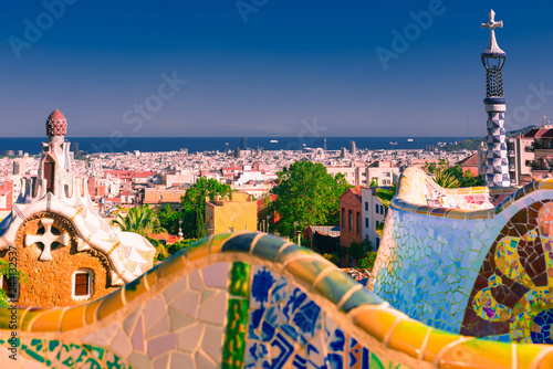 El colorido Park Guell en Barcelona, España.