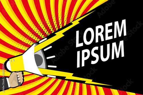 Hand hold megaphone,place for your text, comic pop art retro style background