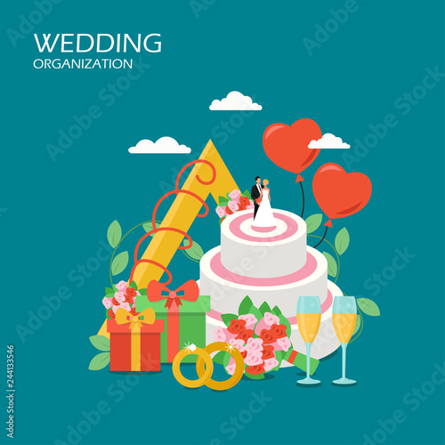 Wedding organization vector flat style design illustration