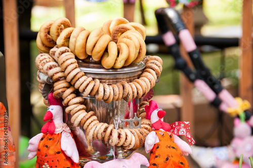 Bagels and dried in Russian samovar