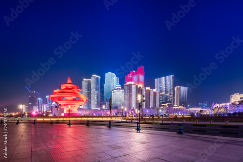 Beautiful Nightscape of Urban Architecture in Qingdao..