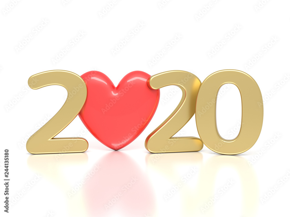 New Year 2020 Creative Design Concept  with Heart symbol - 3D Rendered Image