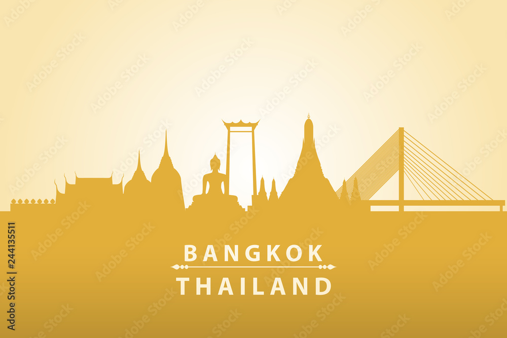 Naklejka premium Piękna złota sylwetka słynnej panoramy miasta Bangkok Tajlandia tapeta