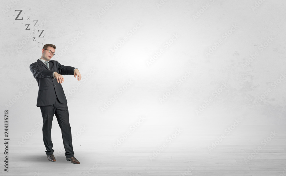Tired businessman with sleeping sickness going somewhere
Tired businessman with sleeping sickness going somewhere