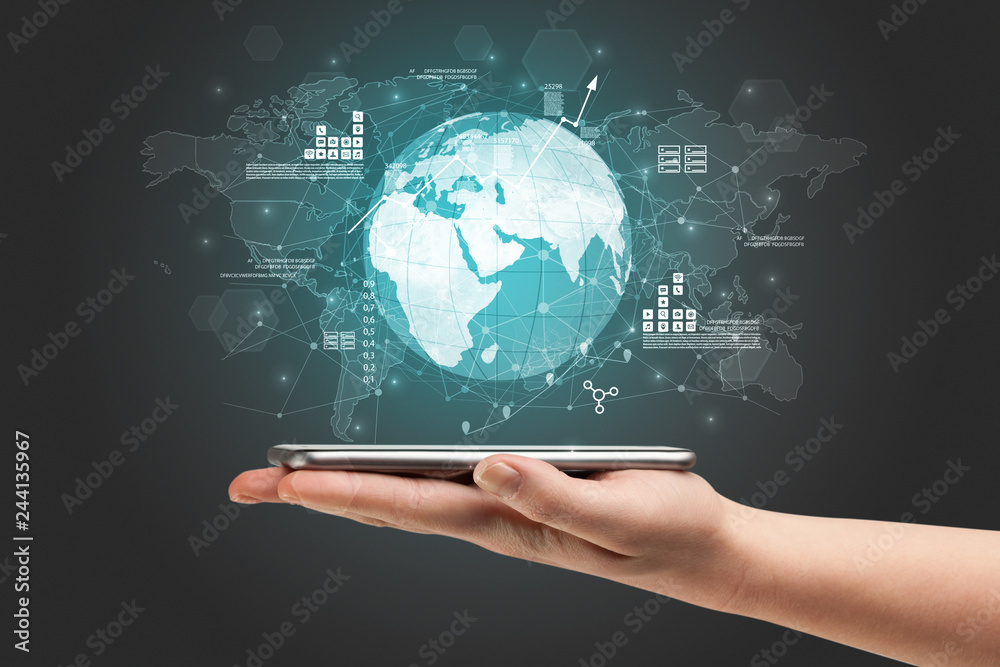 Hand using phone with multinational worldwide estate report concept
Hand using phone with multinational worldwide estate report concept