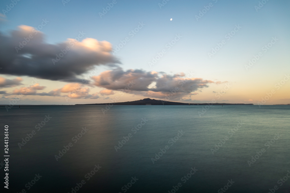 Long exposure sunset at the Okahu Bay looking at the Rangitoto Island Long exposure sunset at the Okahu Bay looking at the Rangitoto Island