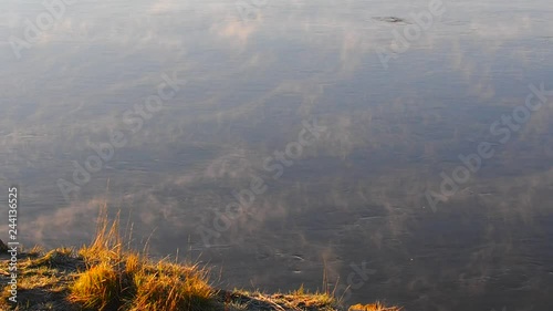 Morning mist over water river. Fog river in early morning. Landscape fog over morning lake. Panoramic view from pier misty fog on river in early morning. Foggy river.