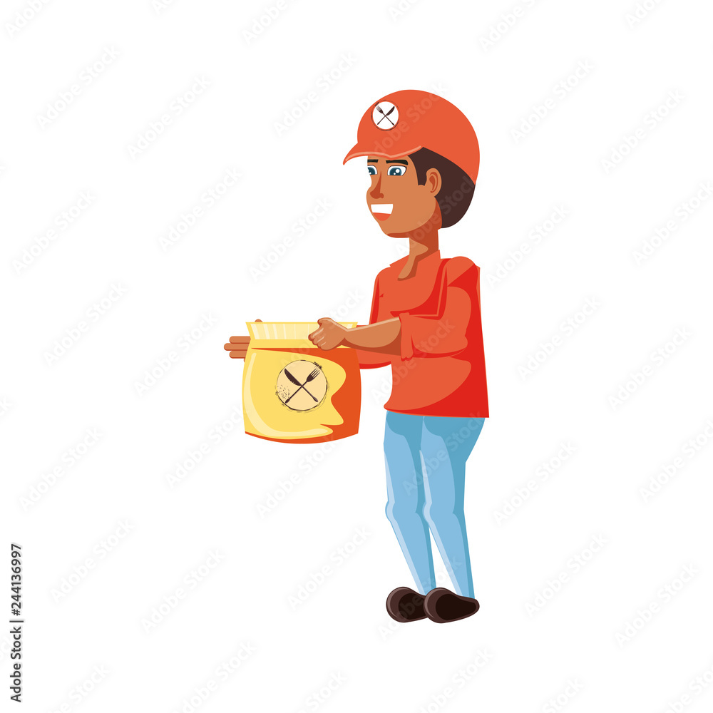 delivery worker with fast food bag delivery worker with fast food bag